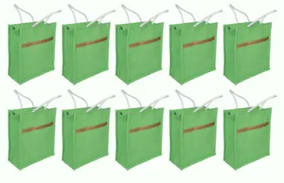 JP 18 – Premium Light Green Jute Gift Bags with Golden Lace Border & Zip Closure – Pack of 10 premium light green jute gift bags with golden lace border & zip closure – pack of 10