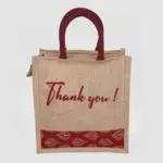 eco friendly jute return gift bags with thank you print & zip closure – pack of 10