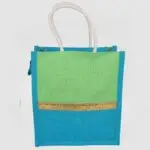 eco friendly jute return gift bags with zip closure – golden yellow & blue combo, pack of 10 bags
