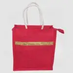 premium red jute gift bags with golden lace border & zip closure – pack of 10
