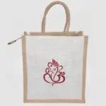 premium white jute gift bags with vinayagar print & zip closure – pack of 10